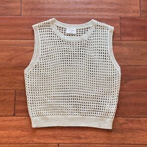 Allie Rose Beige Gold Sleeveless Mesh Top Open Weave Knit Size Medium